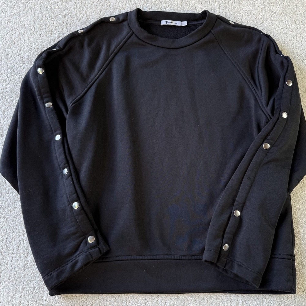 T Alexander Wang Snap Sleeve Sweatshirt Women's XS Black Long Sleeve $250